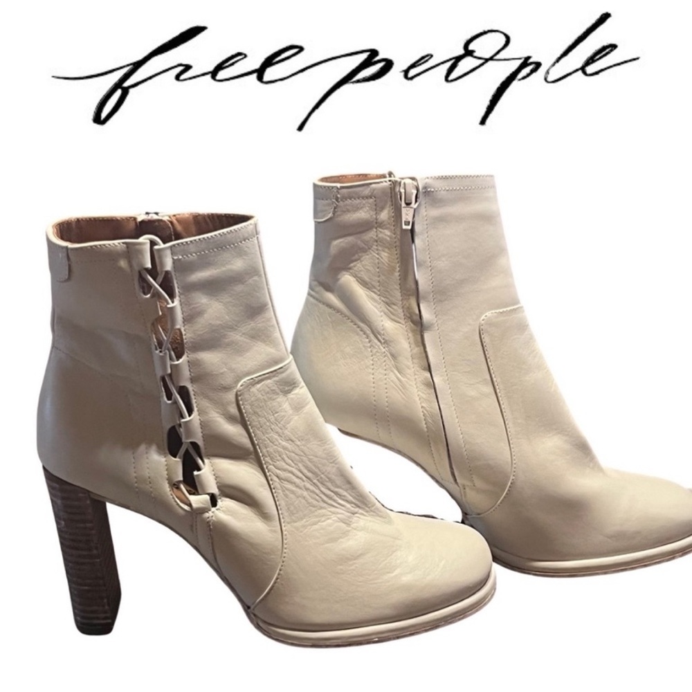 NEW- WHITE SZ10 LEATHER DISTRESSED BOOTS w HIDDEN ZIP + SIDE-LACED DETAIL